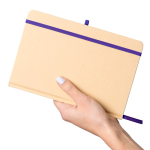 Carnet A5 kraft rigide avec élastique et pages lignées couleur bleu huitième vue