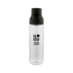 Bouteille en Tritan transparente avec bouchon coloré à pression 750 ml couleur noir avec zone d'impression