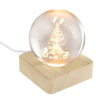 Décoration de Noël boule de verre avec base en bois et lumière chaude