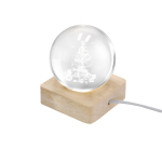 Décoration de Noël boule de verre avec base en bois et lumière chaude