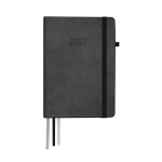 Agenda quotidienne A5 en simili cuir avec fermeture élastique couleur noir première vue