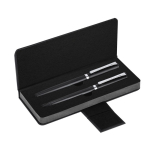 Set stylo-bille et roller en acier inoxydable avec étui et encre bleue couleur noir première vue