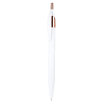 Stylo en aluminium recyclé avec détails or rose et encre bleue couleur blanc première vue