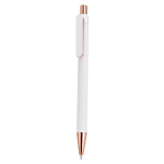Stylo en aluminium recyclé avec détails en or rose et encre bleue couleur blanc première vue