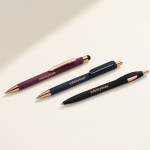 Stylo en aluminium recyclé avec détails en or rose et encre bleue