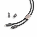 Câble de charge USB-C 60W avec alliage de zinc et lanière réglable pour téléphone couleur noir vue détaillée