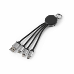 Câble de charge compact 4-en-1 avec porte-clés et logo lumineux 10W couleur noir vue frontale