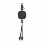 Câble de charge rétractable double 3 en 1 en bambou, longueur 1 m couleur noir vue arrière