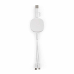 Câble de charge rétractable double 3 en 1 en bambou, longueur 1 m couleur blanc vue arrière