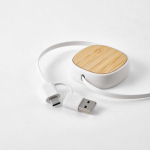 Câble de charge rétractable double 3 en 1 en bambou, longueur 1 m couleur blanc vue détaillée