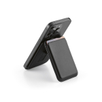 Porte-cartes magnétique 2 en 1 en cuir vegan avec support pour téléphone couleur noir quatrième vue