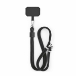 Lanière universelle réglable pour téléphone en polyester recyclé couleur noir vue frontale