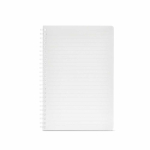 Carnet A5 à couverture souple et spirale latérale, pages lignées couleur blanc vue frontale