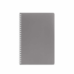 Carnet A5 à couverture souple et spirale latérale, pages lignées couleur gris vue frontale