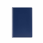 Carnet A5 à couverture souple et spirale latérale, pages lignées couleur bleu marine vue frontale