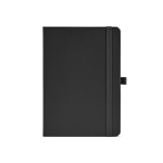 Carnet A5 en cuir synthétique recyclé avec fermeture élastique et pages lignées couleur noir vue frontale