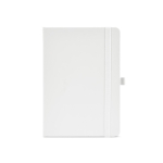 Carnet A5 en cuir synthétique recyclé avec fermeture élastique et pages lignées couleur blanc vue frontale