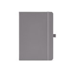 Carnet A5 en cuir synthétique recyclé avec fermeture élastique et pages lignées couleur gris vue frontale