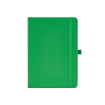Carnet A5 en cuir synthétique recyclé avec fermeture élastique et pages lignées couleur vert vue frontale
