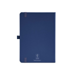 Carnet A5 en cuir synthétique recyclé avec fermeture élastique et pages lignées couleur bleu marine vue arrière