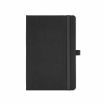 Carnet écologique à couverture rigide en A5 avec poche intérieure et pages lignées couleur noir vue frontale