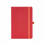 Carnet écologique à couverture rigide en A5 avec poche intérieure et pages lignées couleur rouge vue frontale