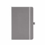 Carnet écologique à couverture rigide en A5 avec poche intérieure et pages lignées couleur gris vue frontale
