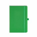 Carnet écologique à couverture rigide en A5 avec poche intérieure et pages lignées couleur vert vue frontale