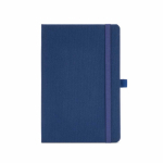 Carnet écologique à couverture rigide en A5 avec poche intérieure et pages lignées couleur bleu marine vue frontale
