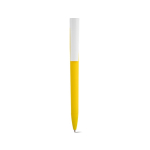 Stylo à corps en plastique recyclé, grand clip et encre bleue couleur jaune vue frontale