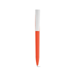 Stylo à corps en plastique recyclé, grand clip et encre bleue couleur orange vue frontale