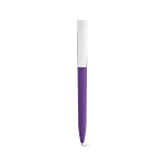 Stylo à corps en plastique recyclé, grand clip et encre bleue couleur violet vue frontale