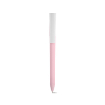 Stylo à corps en plastique recyclé, grand clip et encre bleue couleur rose clair vue frontale