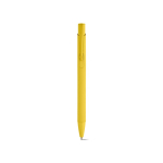 Stylo en aluminium recyclé avec finition caoutchoutée et encre bleue couleur jaune vue frontale