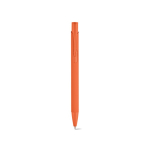 Stylo en aluminium recyclé avec finition caoutchoutée et encre bleue couleur orange vue frontale