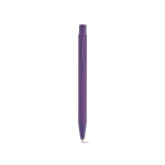 Stylo en aluminium recyclé avec finition caoutchoutée et encre bleue couleur violet vue frontale