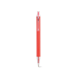 Stylo en aluminium recyclé à bouton-poussoir, encre bleue couleur rouge vue frontale