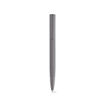 Stylo à bouton-poussoir en aluminium recyclé, finition brillante et encre bleue couleur gris vue frontale