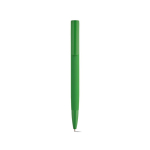 Stylo à bouton-poussoir en aluminium recyclé, finition brillante et encre bleue couleur vert vue frontale