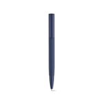 Stylo à bouton-poussoir en aluminium recyclé, finition brillante et encre bleue couleur bleu marine vue frontale