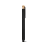 Stylo roller en aluminium recyclé et bambou avec encre bleue couleur noir deuxième vue