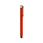 Stylo roller en aluminium recyclé et bambou avec encre bleue couleur rouge deuxième vue
