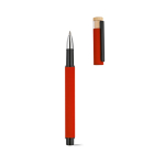 Stylo roller en aluminium recyclé et bambou avec encre bleue couleur rouge troisième vue