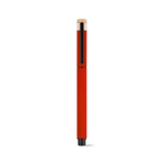 Stylo roller en aluminium recyclé et bambou avec encre bleue couleur rouge vue frontale