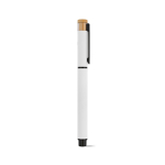 Stylo roller en aluminium recyclé et bambou avec encre bleue couleur blanc deuxième vue