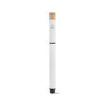 Stylo roller en aluminium recyclé et bambou avec encre bleue couleur blanc vue arrière