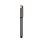 Stylo roller en aluminium recyclé et bambou avec encre bleue couleur gris deuxième vue