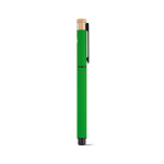 Stylo roller en aluminium recyclé et bambou avec encre bleue couleur vert deuxième vue