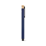 Stylo roller en aluminium recyclé et bambou avec encre bleue couleur bleu marine deuxième vue