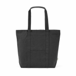 Sac de courses en coton recyclé avec fermeture éclair 360 g/m² couleur noir vue frontale
